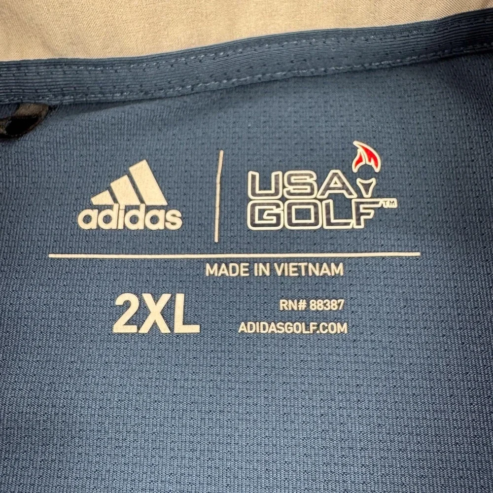 Adidas USA Golf Polo Shirt Mens 2XL Blue Solid Patriotic Performance Stretch Top